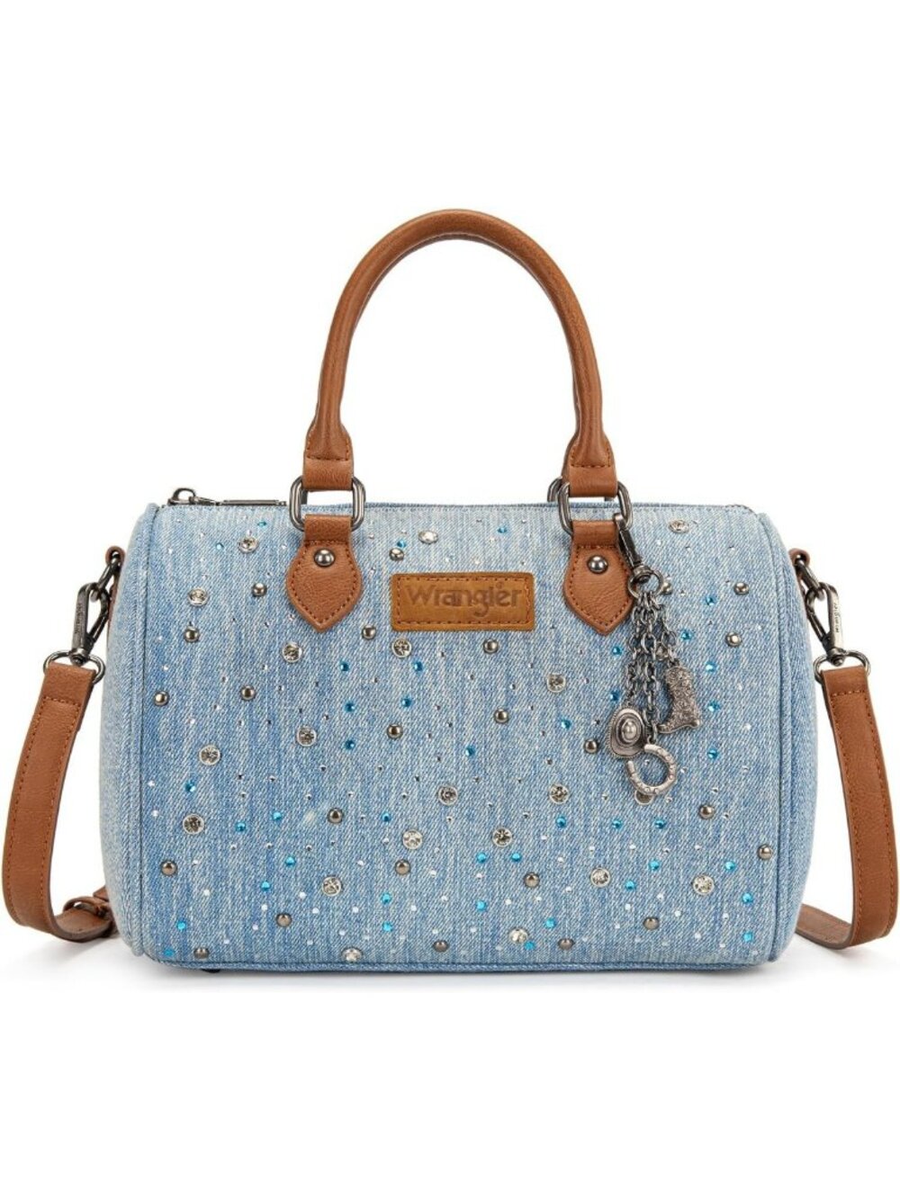 Rhinestone Denim Barrel Bag for Women | Y2K Crossbody Satchel Purse